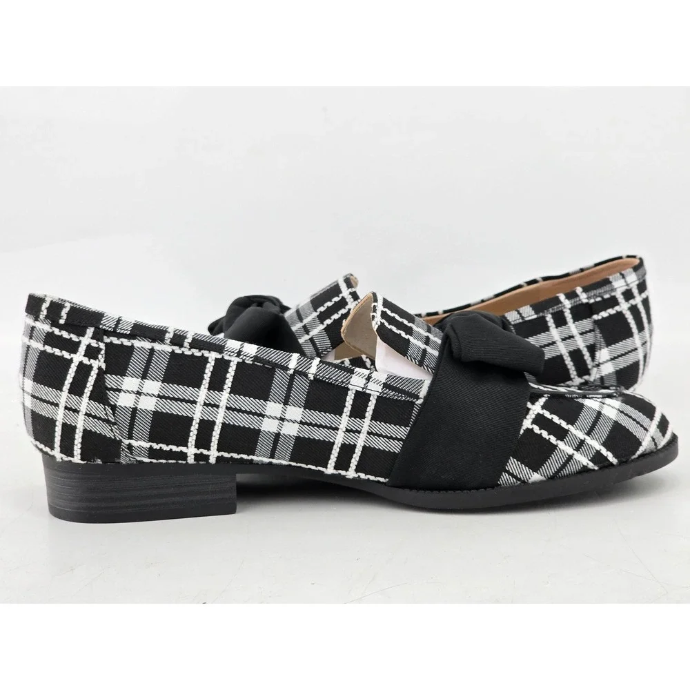 Bandolino Lindio Loafers Womens 9M Black White Plaid Bow Slip On Shoes -VGF